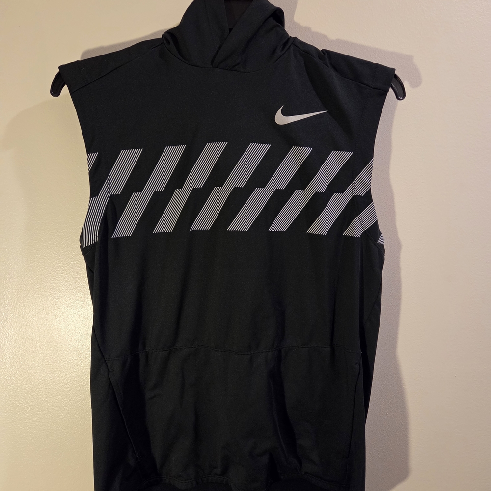Nike Black Sleeveless Hooded Training Top with White Stripe Detail